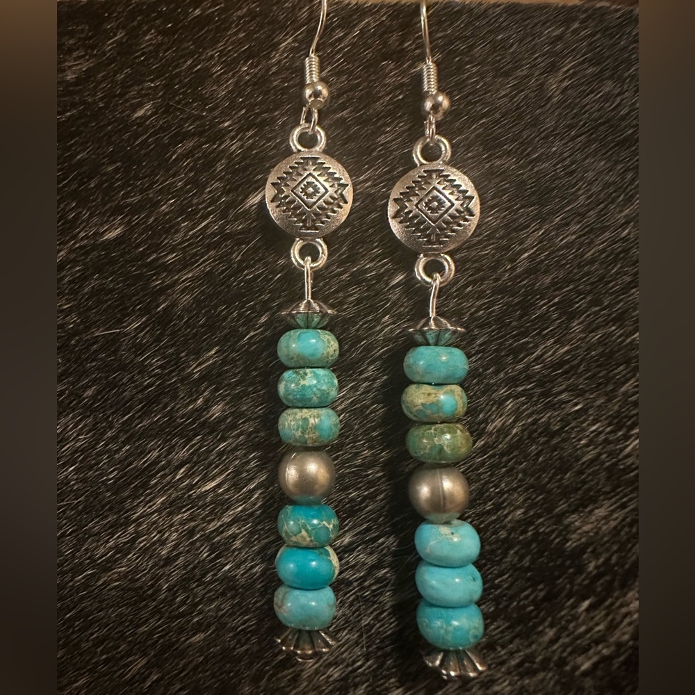 Handmade Turquoise Beaded Dangle Earrings